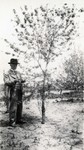 N.E. Hansen standing by a fruit tree at South Dakota State College, undated by South Dakota State University