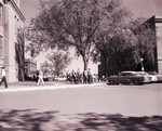 Students walking to class at South Dakota State College, 1957