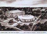 Architect's drawing of the proposed Home Economics Building and Rotunda at South Dakota State University, 1967
